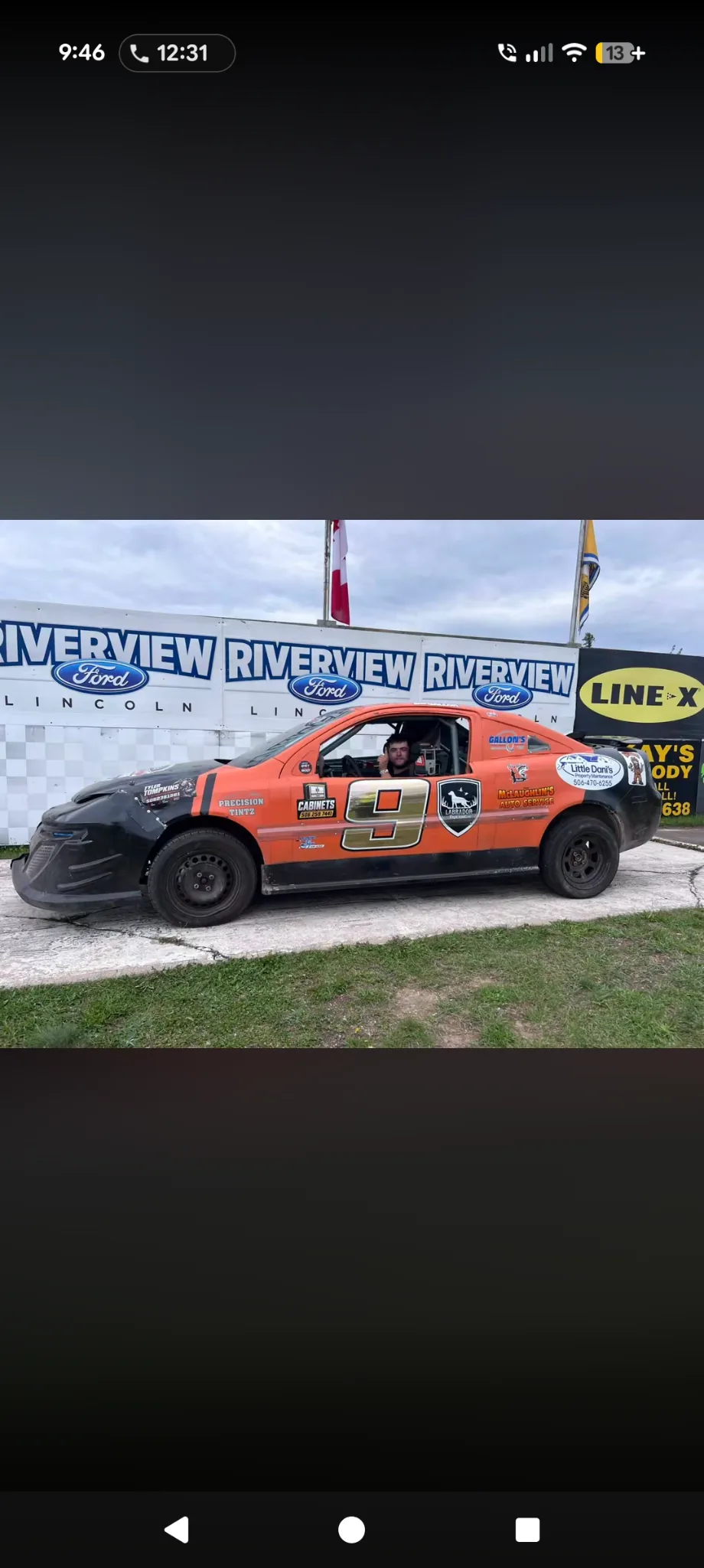 Evan Gallon with the Labrador Trucking sponsored number 9 race car
